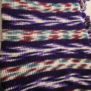 Purple Hand Crochet Throw Blanket Or Upcycle Project 100in X 53in